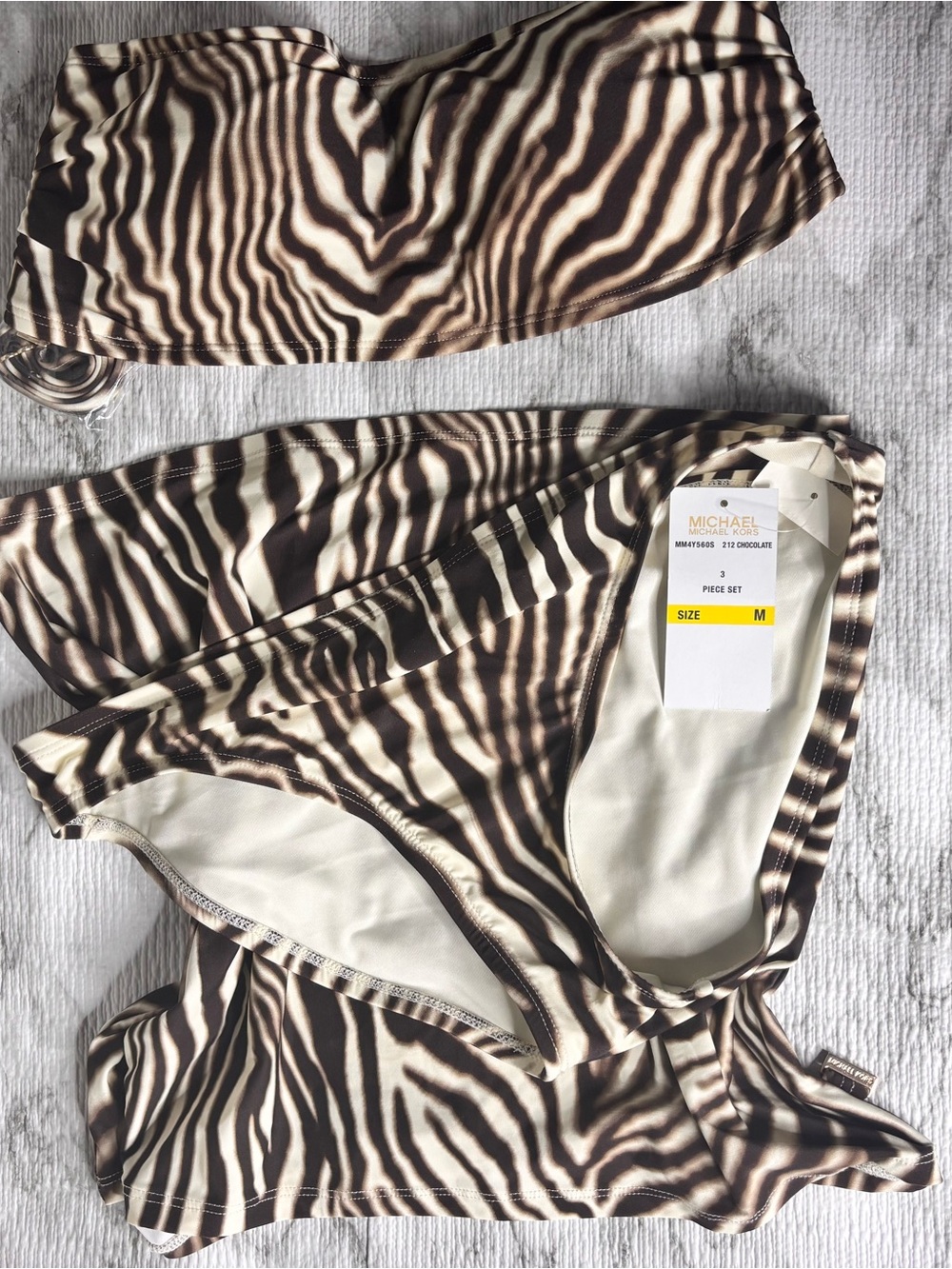 Michael Kors Zebra-Stripe Bikini Set - Chocolate & Cream